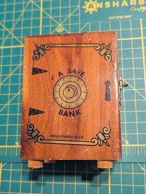 Wooden Safe Bank Box Wells Fargo & co coin bank